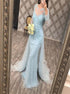 Mermaid Long Sleeves Detachable Train Tulle Prom Dress LBQ3770